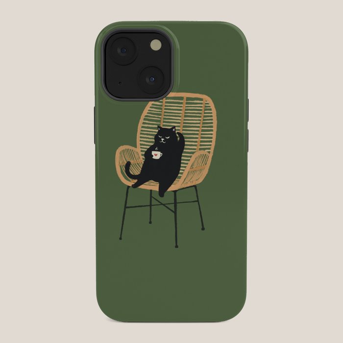 Lazy cat 2b Green enjoy coffee on rattan chair iPhone Case Gallery Image 34