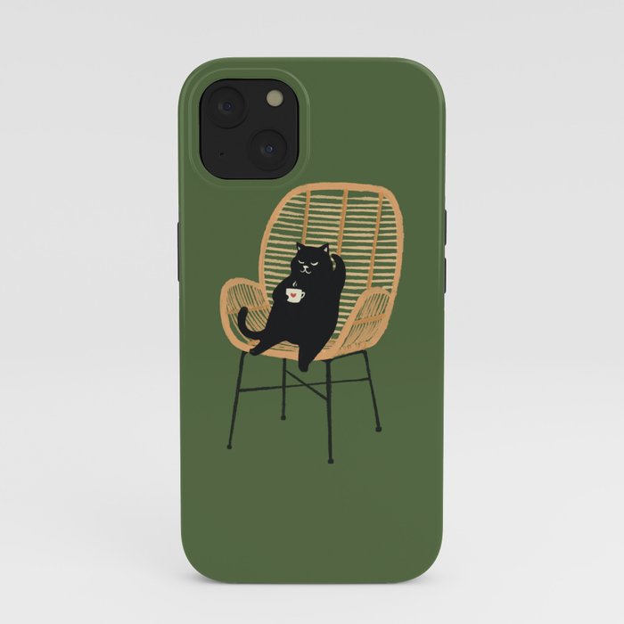 Lazy cat 2b Green enjoy coffee on rattan chair iPhone Case Gallery Image 37