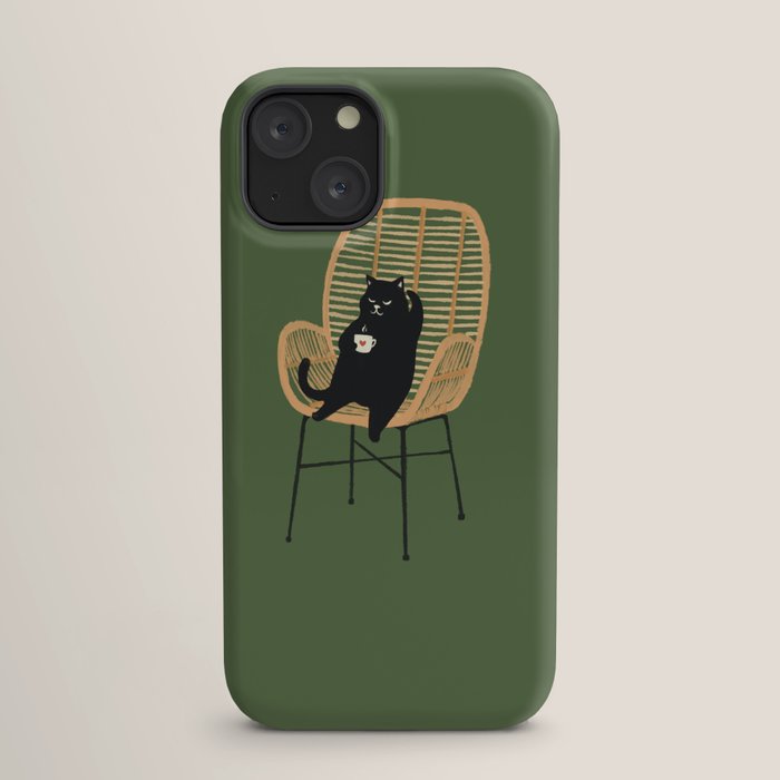Lazy cat 2b Green enjoy coffee on rattan chair iPhone Case Gallery Image 17