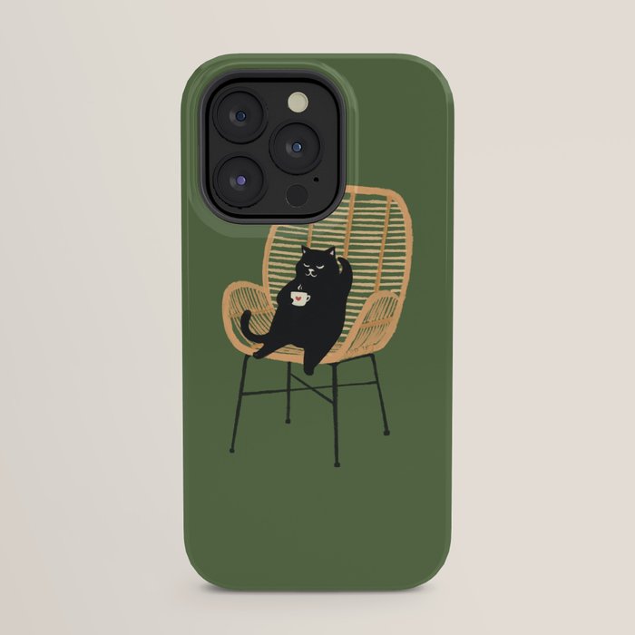 Lazy cat 2b Green enjoy coffee on rattan chair iPhone Case Gallery Image 31