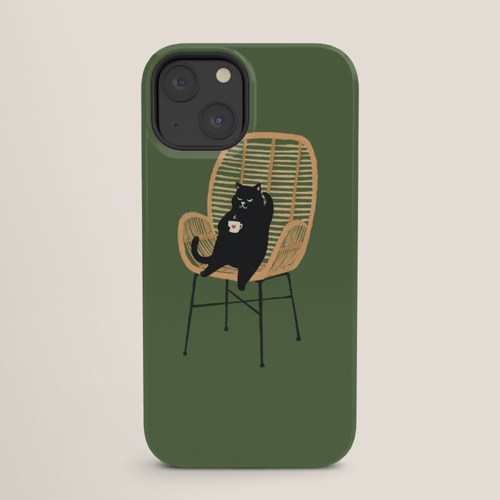 Lazy cat 2b Green enjoy coffee on rattan chair iPhone Case Gallery Image 25
