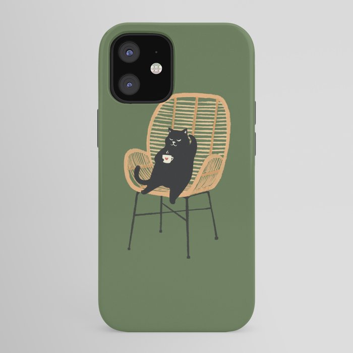 Lazy cat 2b Green enjoy coffee on rattan chair iPhone Case Gallery Image 41