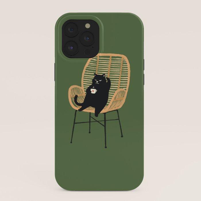 Lazy cat 2b Green enjoy coffee on rattan chair iPhone Case Gallery Image 40