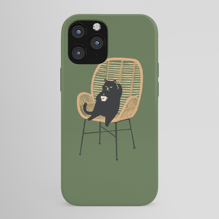 Lazy cat 2b Green enjoy coffee on rattan chair iPhone Case Gallery Image 43