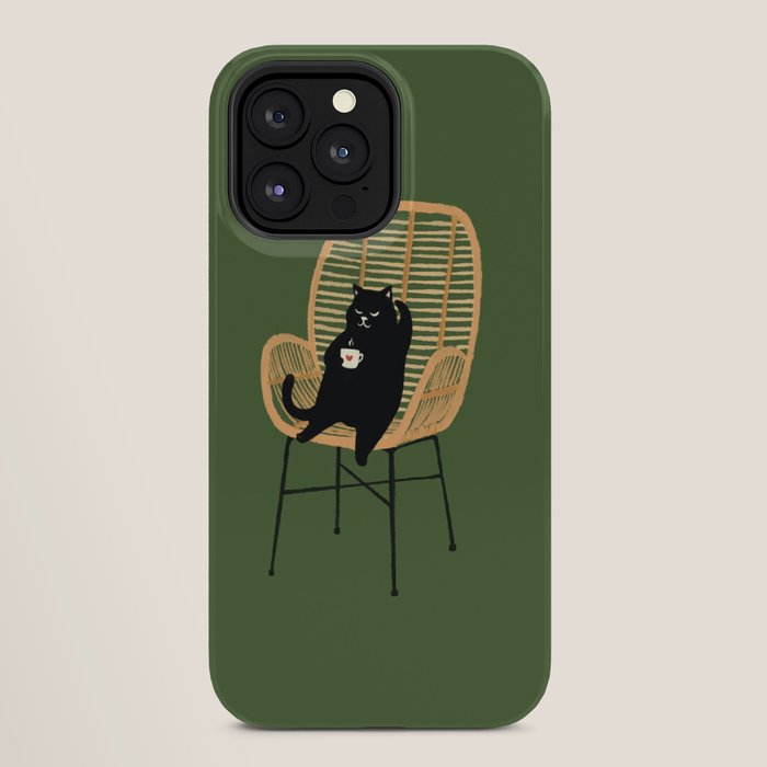 Lazy cat 2b Green enjoy coffee on rattan chair iPhone Case Gallery Image 28