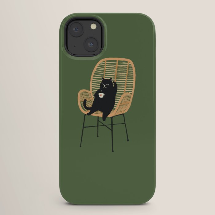 Lazy cat 2b Green enjoy coffee on rattan chair iPhone Case Gallery Image 26