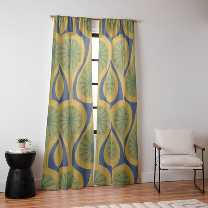 Mid Century Modern Atomic Drops Pattern Green Mustard Blue Window Curtain Gallery Image 10