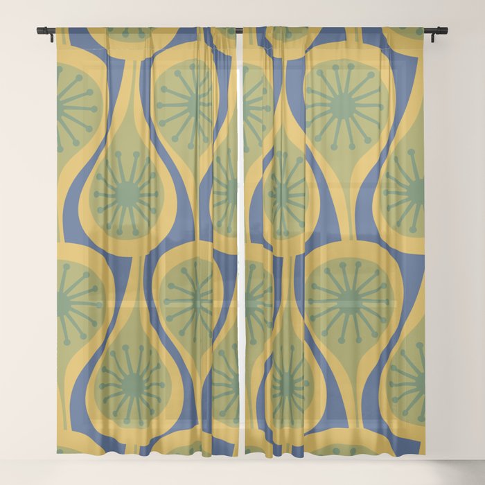 Mid Century Modern Atomic Drops Pattern Green Mustard Blue Window Curtain Gallery Image 21