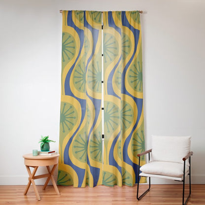 Mid Century Modern Atomic Drops Pattern Green Mustard Blue Window Curtain Gallery Image 12
