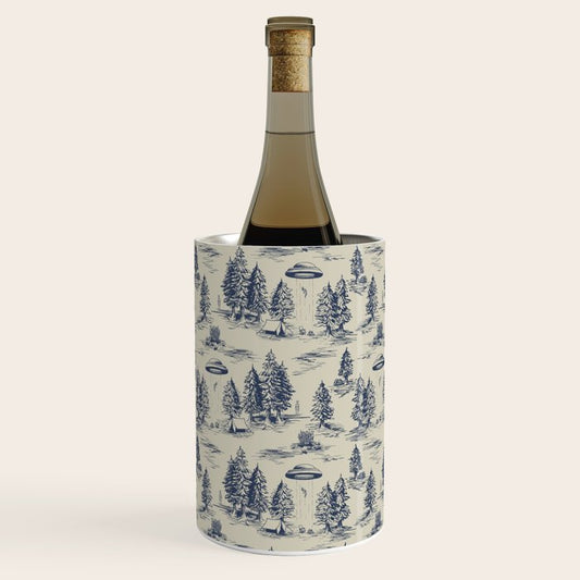Alien Abduction Toile De Jouy Pattern in Blue Wine Chiller Gallery Image 1