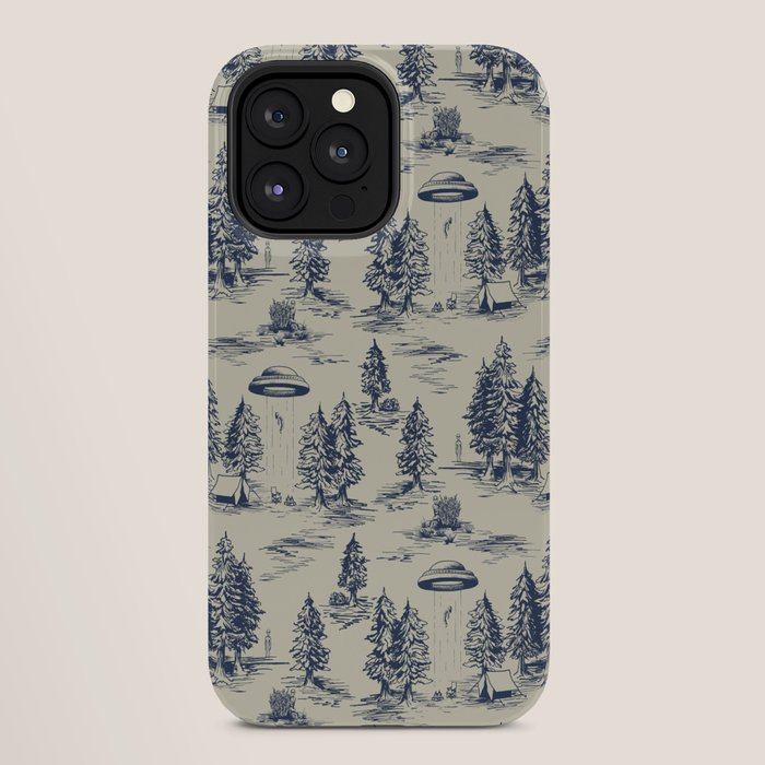 Alien Abduction Toile De Jouy Pattern in Blue iPhone Case Gallery Image 28