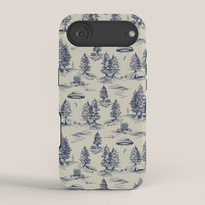 Alien Abduction Toile De Jouy Pattern in Blue iPhone Case Gallery Image 2