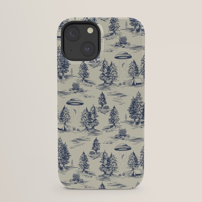 Alien Abduction Toile De Jouy Pattern in Blue iPhone Case Gallery Image 29