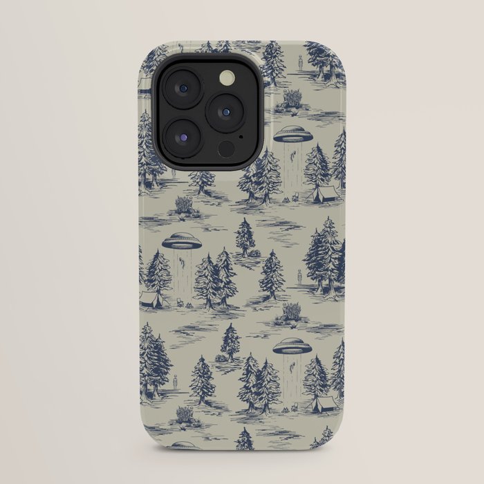 Alien Abduction Toile De Jouy Pattern in Blue iPhone Case Gallery Image 31