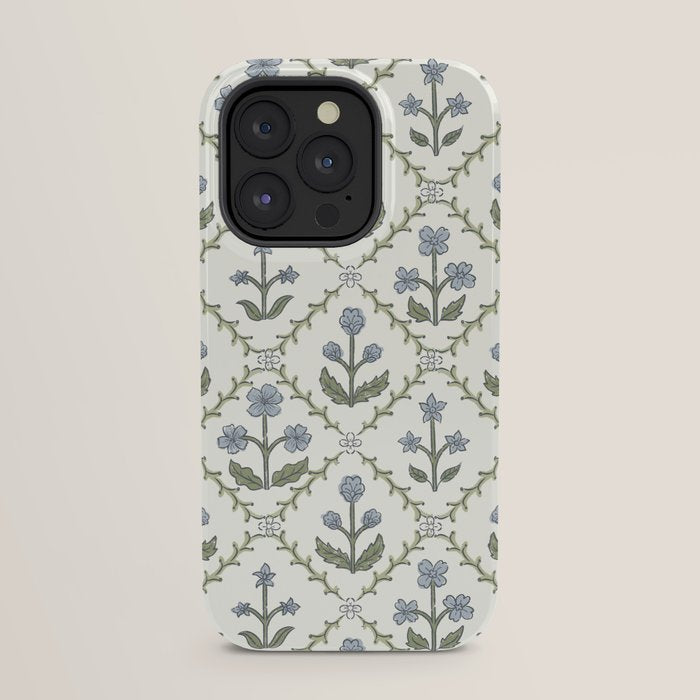 Lattice Block Print Floral - Blue Green iPhone Case Gallery Image 31
