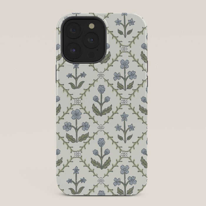 Lattice Block Print Floral - Blue Green iPhone Case Gallery Image 36
