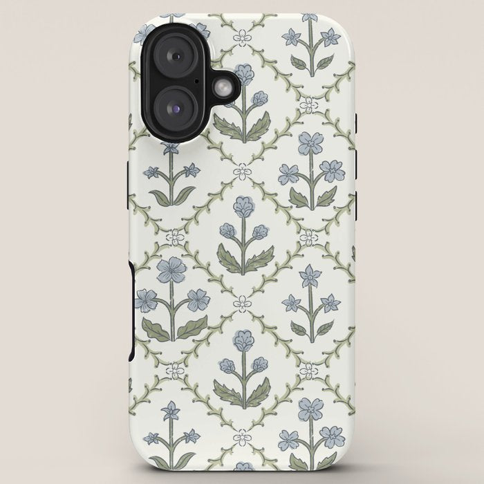 Lattice Block Print Floral - Blue Green iPhone Case Gallery Image 5