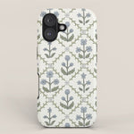 Lattice Block Print Floral - Blue Green iPhone Case Gallery Image 1