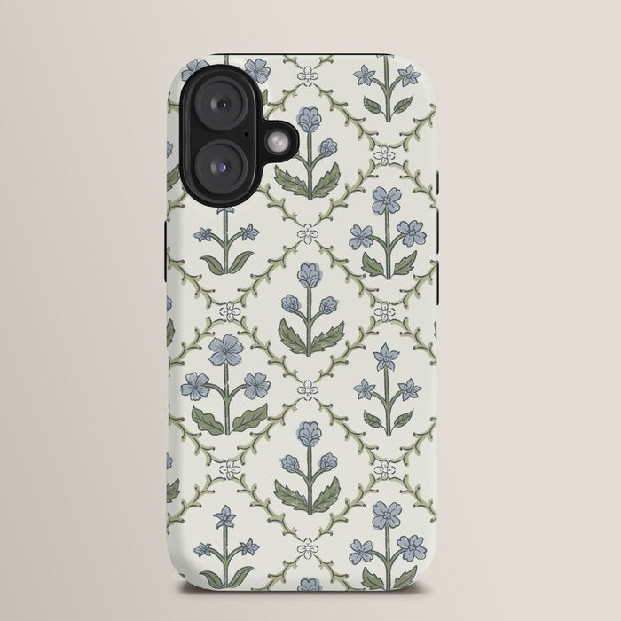 Lattice Block Print Floral - Blue Green iPhone Case Gallery Image 13
