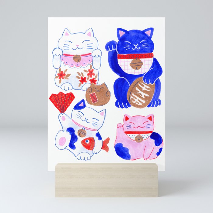 Maneki Neko Lucky Cats Mini Art Print Gallery Image 5