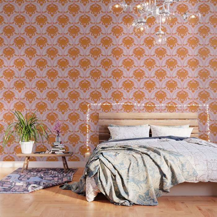 Orange Crab On Pink Pattern Wallpaper Gallery Image 3