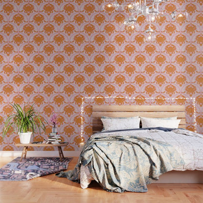 Orange Crab On Pink Pattern Wallpaper Gallery Image 1