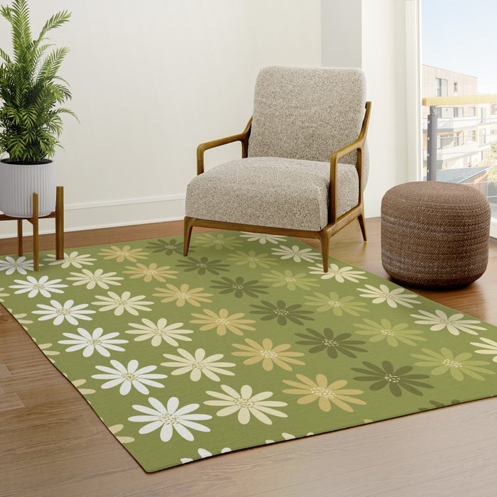 Ombre Abstract Daisies on Olive Green Rug Gallery Image 3