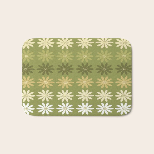 Ombre Abstract Daisies on Olive Green Bath Mat Gallery Image 1