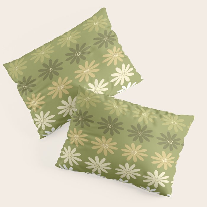 Ombre Abstract Daisies on Olive Green Pillow Sham Gallery Image 3