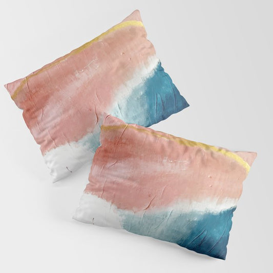 Exhale: a pretty, minimal, acrylic piece in pinks, blues, and gold Pillow Sham Gallery Image 1