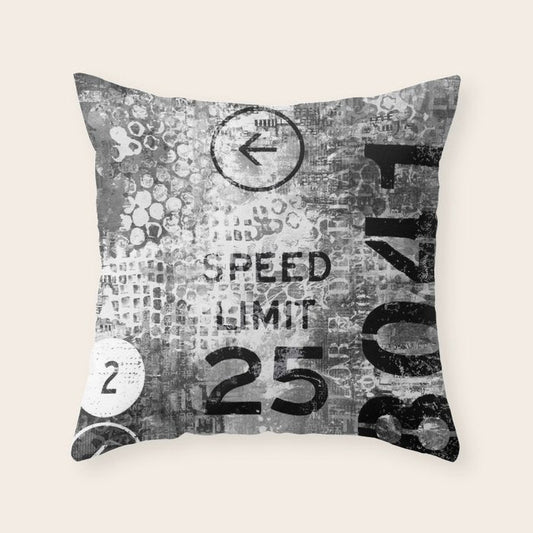 Urban Street Art Numbers And Text Fragments Throw Pillow Gallery Image 1
