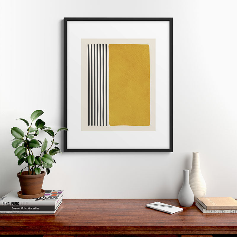 Mustard Yellow Black Lines Abstract Art Framed Art Print Gallery Image 7
