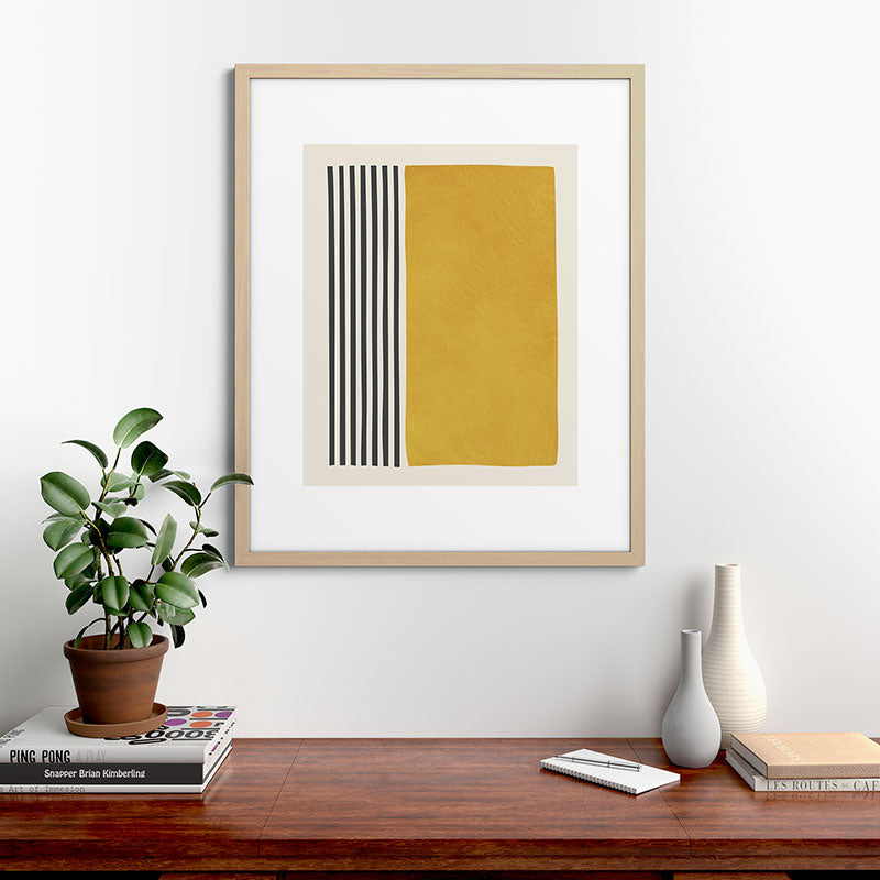 Mustard Yellow Black Lines Abstract Art Framed Art Print Gallery Image 49