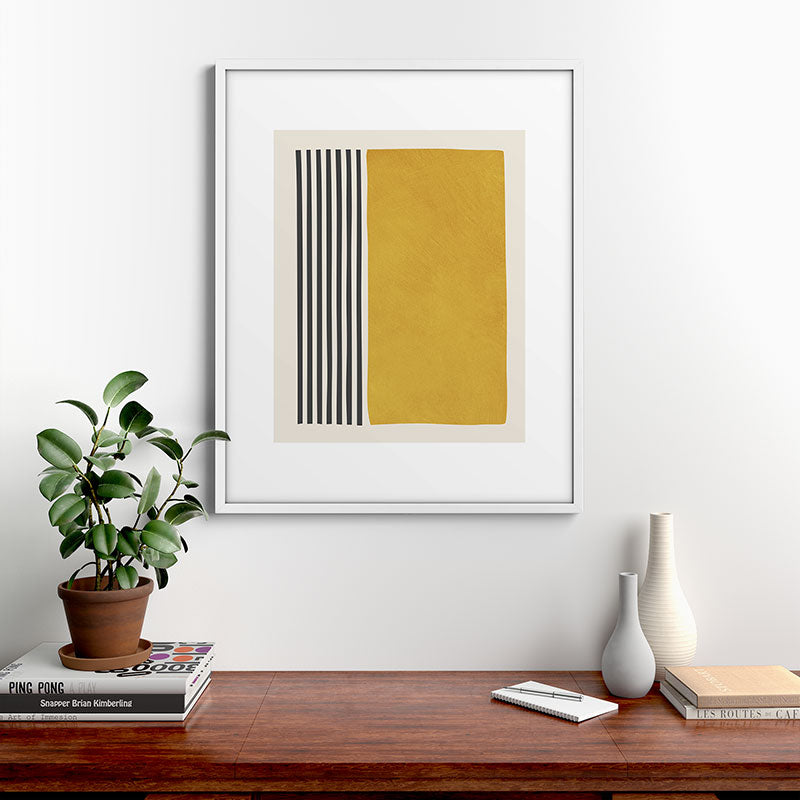 Mustard Yellow Black Lines Abstract Art Framed Art Print Gallery Image 28