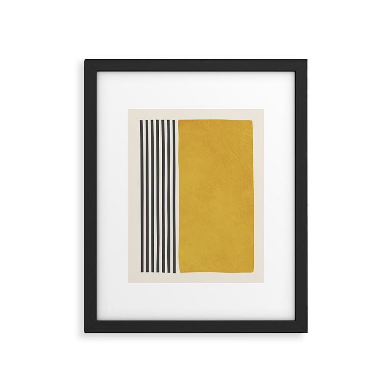 Mustard Yellow Black Lines Abstract Art Framed Art Print Gallery Image 5
