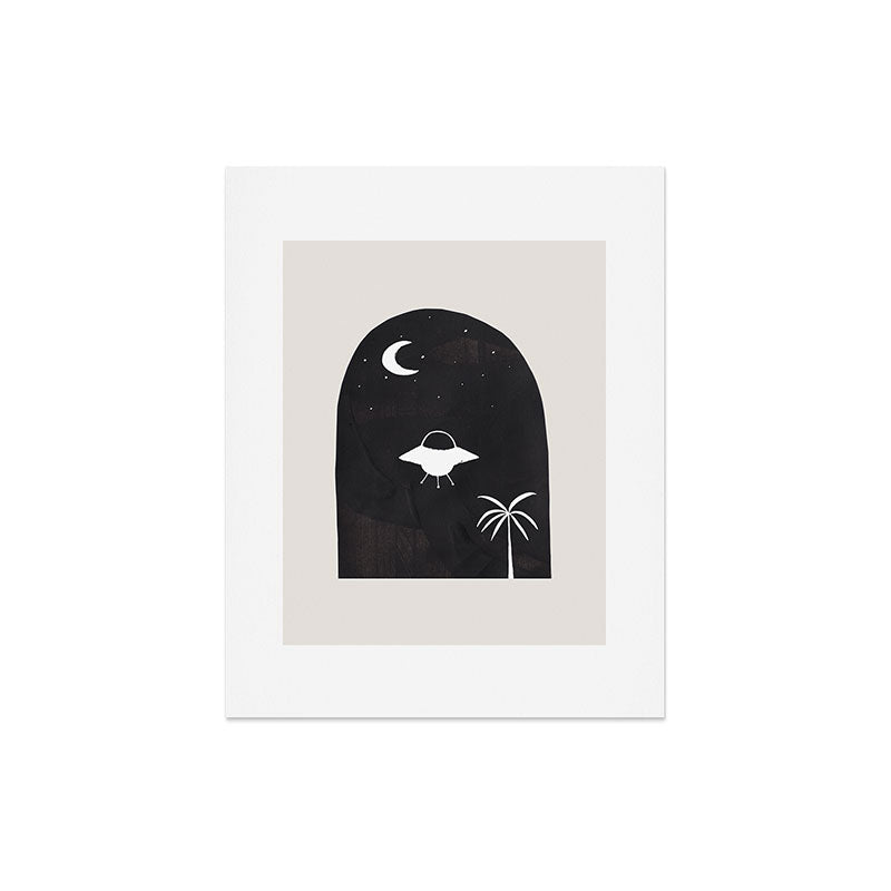 Ancient Alien Visitor Black White Minimalist Line Drawing Paper Collage by Ejaaz Haniff Art Print Gallery Image 4