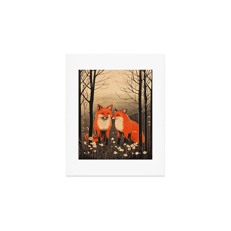Autumn Forest Fox Pair Art Print Gallery Image 1