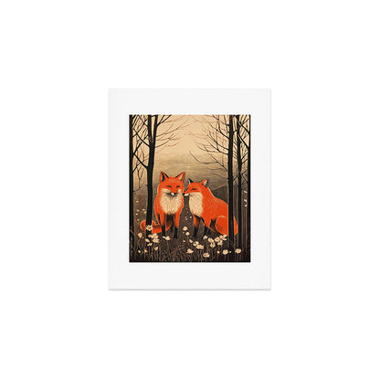 Autumn Forest Fox Pair Art Print Gallery Image 1