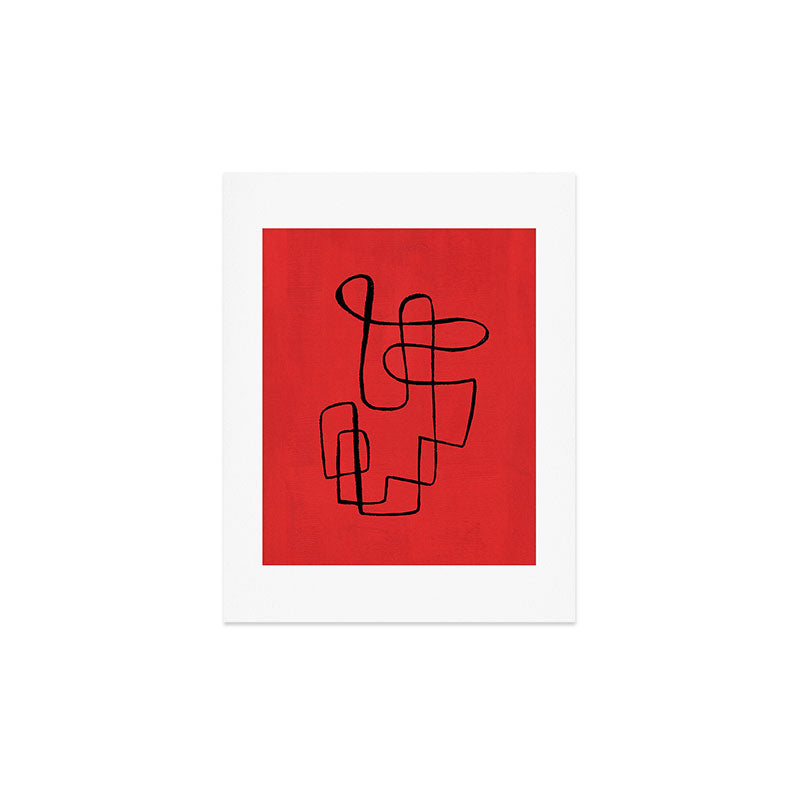 Minimalist Minimal Line Drawing Line Art Maze Red Painting Mid Century Modern Cool Retro Funky Trendy Art Print Gallery Image 3