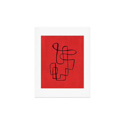 Minimalist Minimal Line Drawing Line Art Maze Red Painting Mid Century Modern Cool Retro Funky Trendy Art Print Gallery Image 2