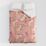 Chinoiserie cranes on pink, birds, flowers, Duvet Cover Gallery Image 1
