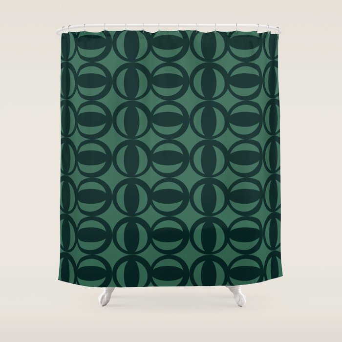 Retro Orbit Forest Green - Mid Century Modern Geometric Shower Curtain Gallery Image 1