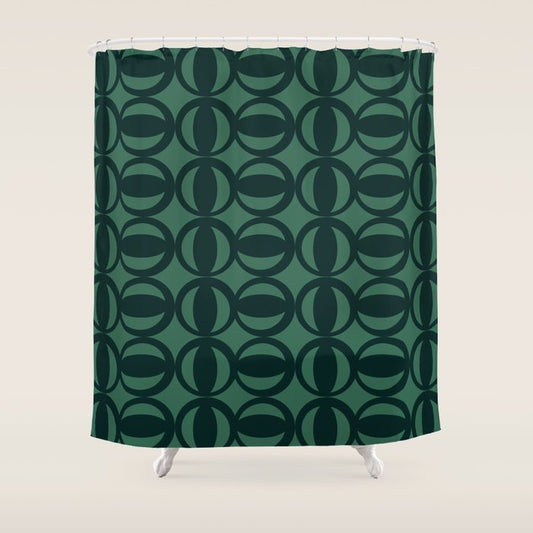 Retro Orbit Forest Green - Mid Century Modern Geometric Shower Curtain Gallery Image 1