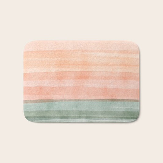 Light Sage Green Waves on a Peach Horizon, Abstract _watercolor color block Bath Mat Gallery Image 1