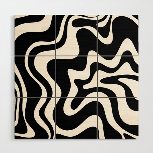 Liquid Swirl Abstract Pattern in Black and White Wood Wall Art Gallery Image 1