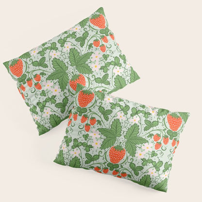 Whimsical Strawberry Vine and Floral Garden Pattern Pillow Sham Gallery Image 3