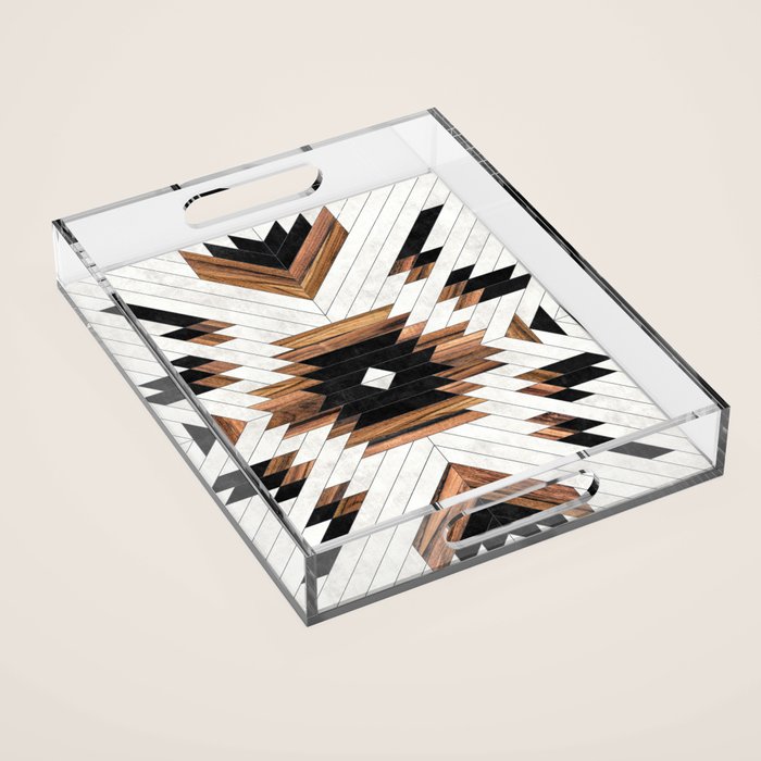 Urban Tribal Pattern No.5 - Aztec - Concrete and Wood Acrylic Tray Gallery Image 1