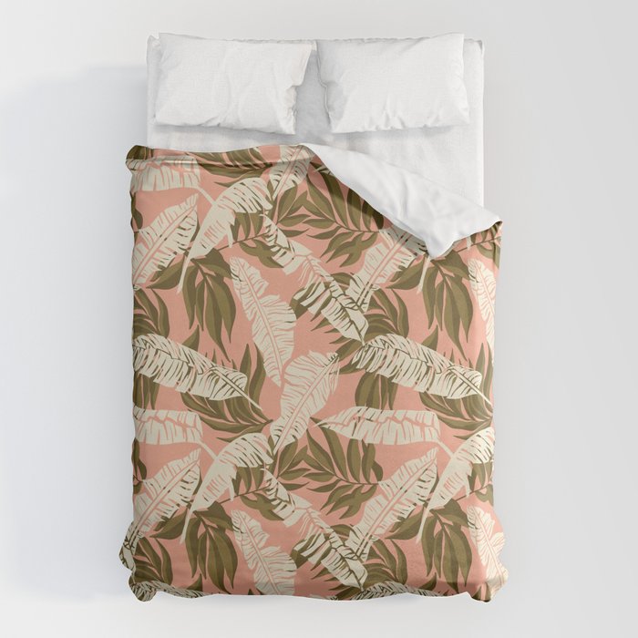 Jungle Leaf Coral Pink Duvet Cover Gallery Image 1