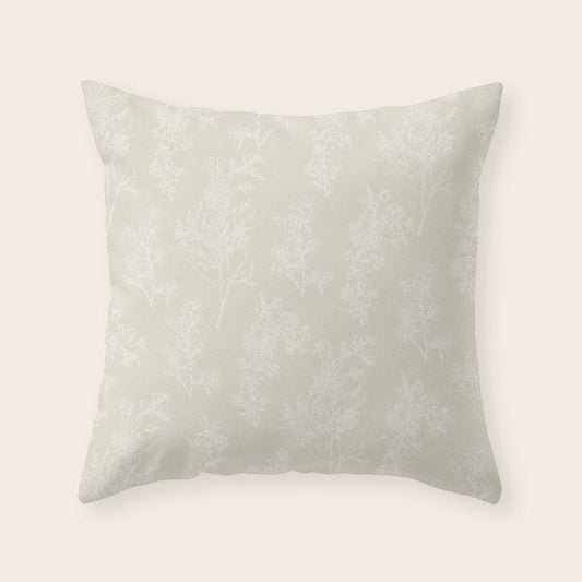Botanical Cottage Floral Pattern in Light Mushroom Beige and Cream Throw Pillow Gallery Image 1