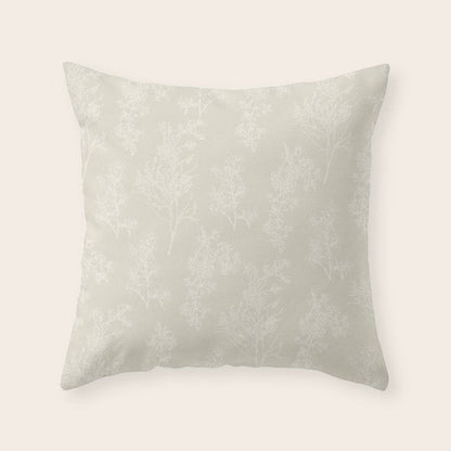 Botanical Cottage Floral Pattern in Light Mushroom Beige and Cream Throw Pillow Gallery Image 2
